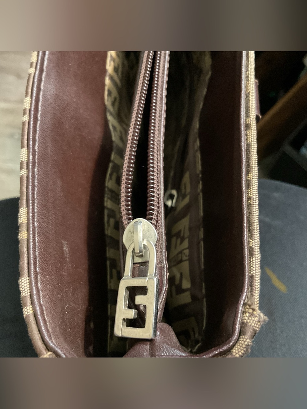 Fendi Brown FF Logo Canvas Satchel with Chain Strap - Picture 7 of 12